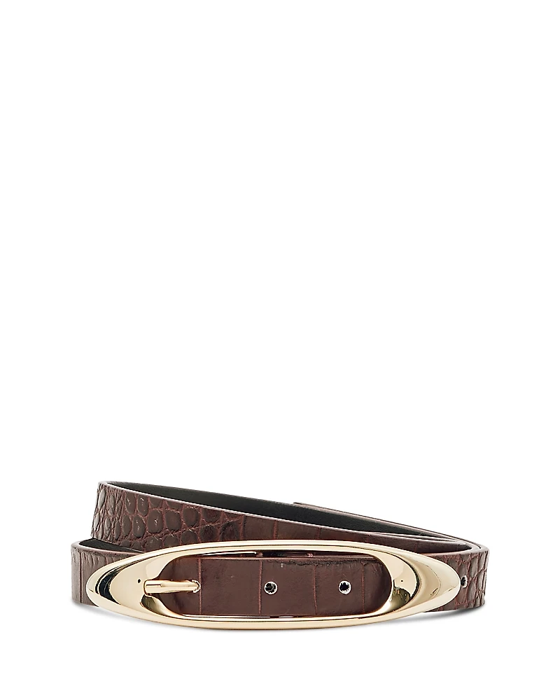 Reiss Women's Evelina Oval Buckle Croc Embossed Leather Belt