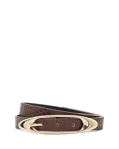 Reiss Women's Evelina Oval Buckle Croc Embossed Leather Belt