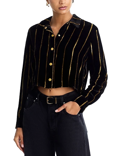 L'Agence Cosette Velvet Stripe Cropped High Low Shirt