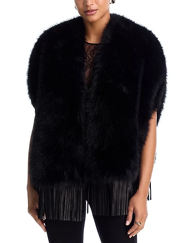 L'Agence Nathalia Leather Fringed Faux Fur Cape