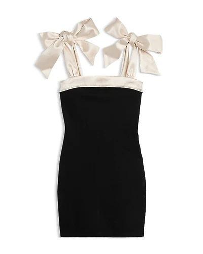 KatieJnyc Girls' Dress with Satin Tie Shoulders - Big Kid