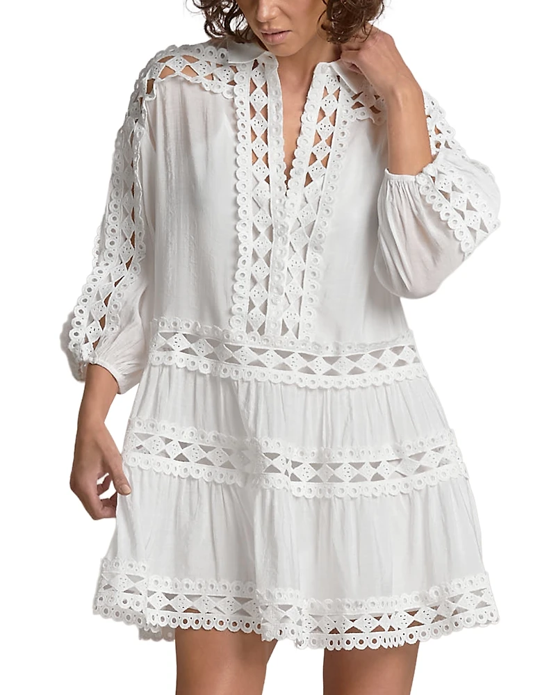 Elan Three Quarter Sleeve Swim Cover Up Dress