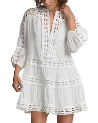 Elan Three Quarter Sleeve Swim Cover Up Dress