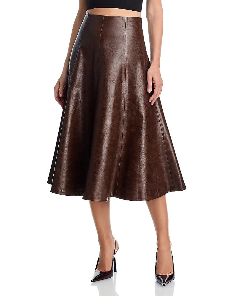Aqua Faux Leather Midi Skirt - Exclusive