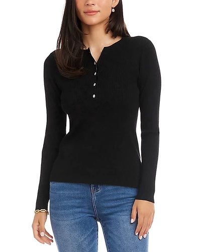 Karen Kane Henley Ribbed Knit Sweater