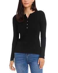 Karen Kane Henley Ribbed Knit Sweater