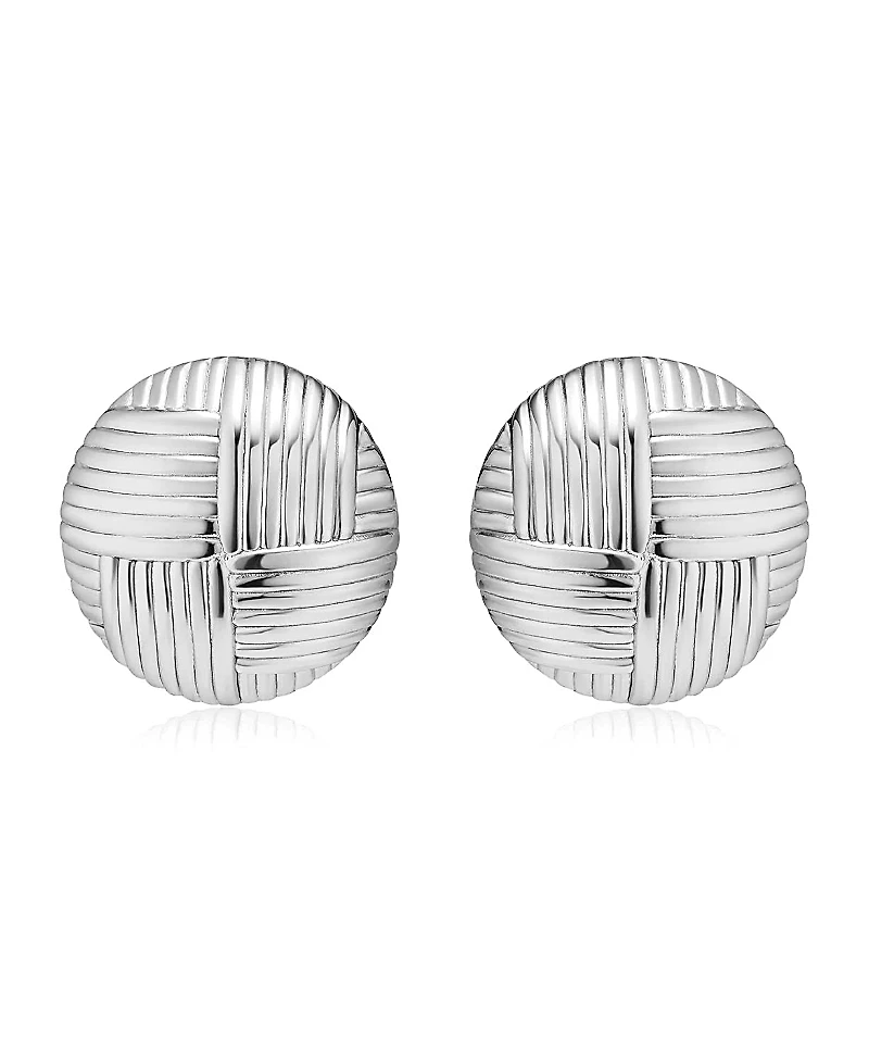 Oradina Sterling Silver Woven Button Earrings