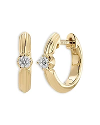 Ef Collection 14K Yellow Gold Ef Collection Diamond Solitaire Zoe Grooved Hoop Earrings