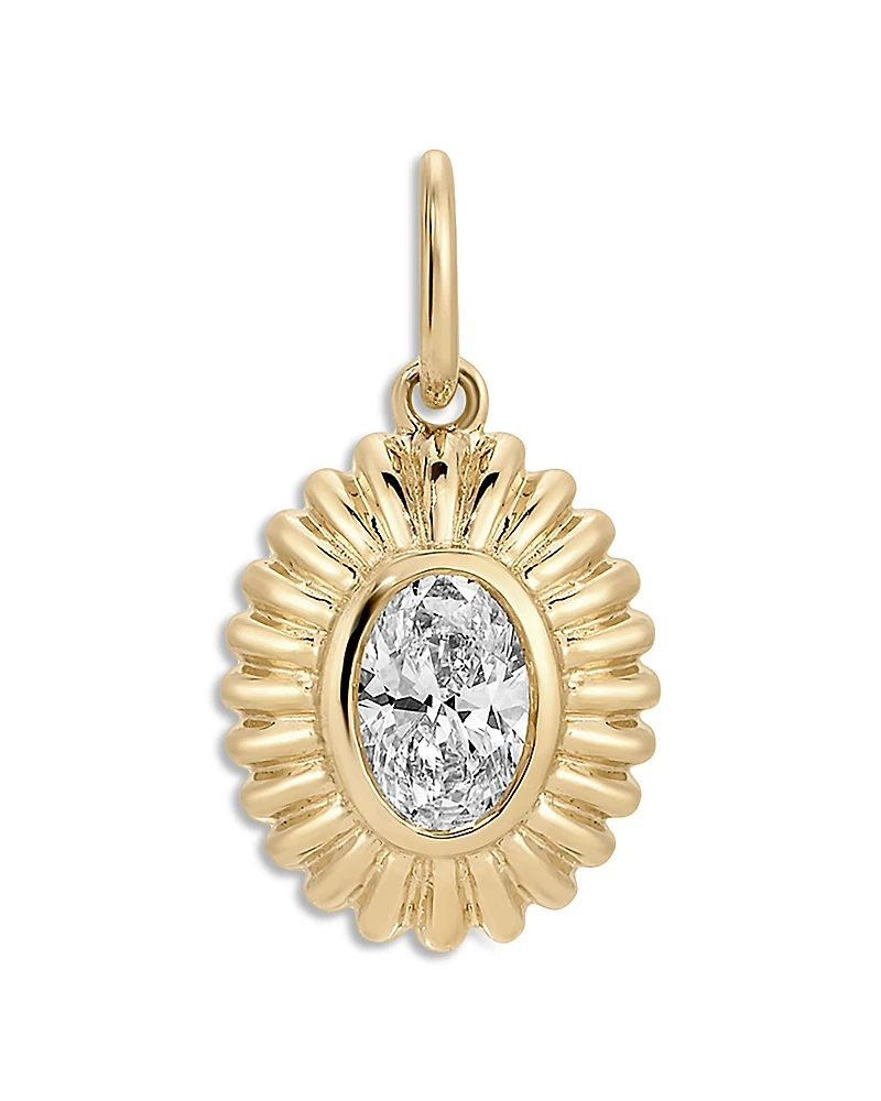 Ef Collection 14K Yellow Gold Ef Collection Diamond Oval Fluted Frame Pendant