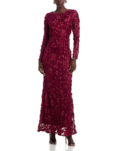 Aqua Long Sleeve 3D Floral Mesh Dress - Exclusive