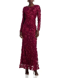 Aqua Long Sleeve 3D Floral Mesh Dress - Exclusive