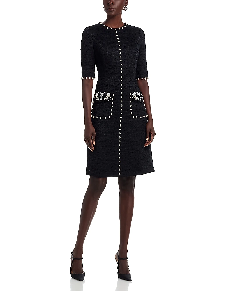 Teri Jon by Rickie Freeman Boucle Embellished Dress