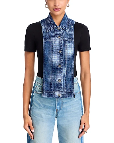 Veronica Beard Slate Denim Rhinestone Dickey