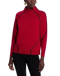 T Tahari Long Sleeve Funnel Neck Contrast Tubular Sweater