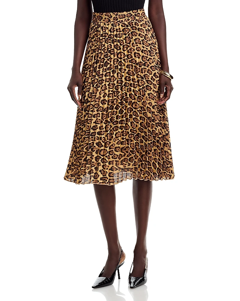 T Tahari Pleated Leopard Print Midi Skirt
