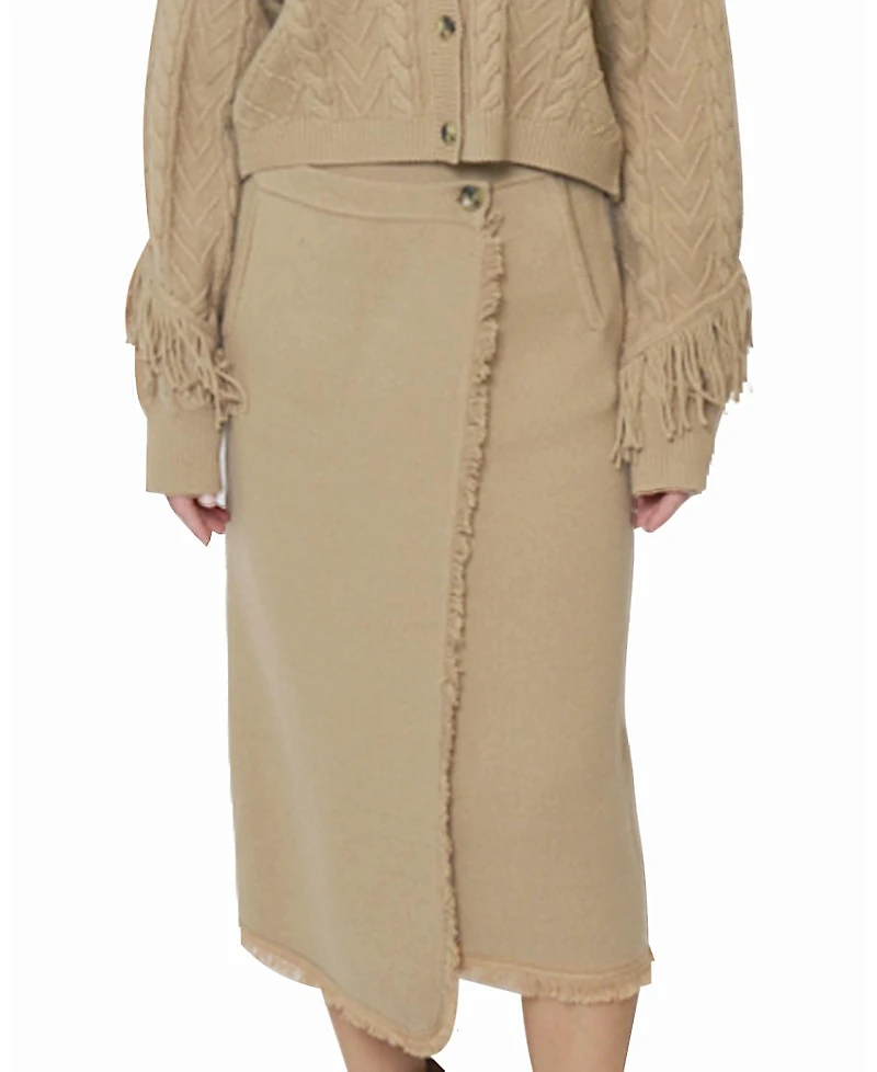 Central Park West Women's Elyse Fringe Assymetrical Midi Skirt