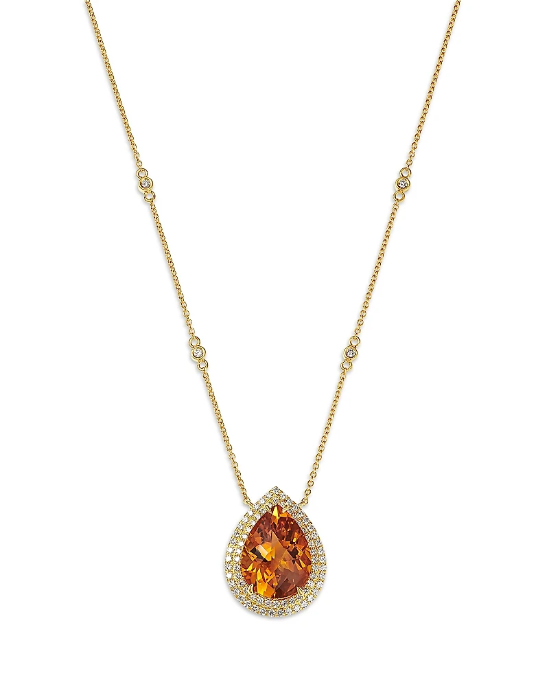 Bloomingdale's Fine Collection Cognac Citrine & Diamond Pear Shaped Halo Pendant Necklace