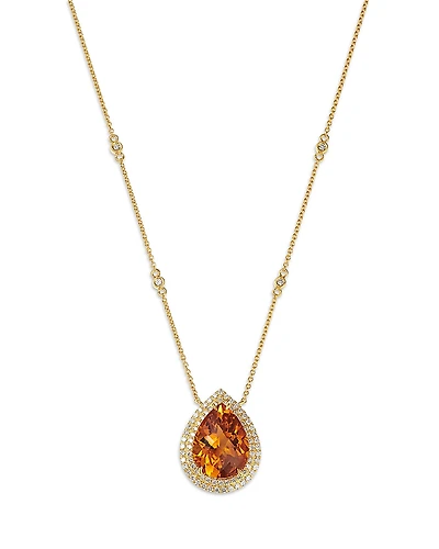 Bloomingdale's Fine Collection Cognac Citrine & Diamond Pear Shaped Halo Pendant Necklace