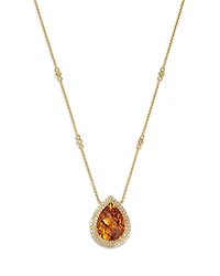 Bloomingdale's Fine Collection Cognac Citrine & Diamond Pear Shaped Halo Pendant Necklace