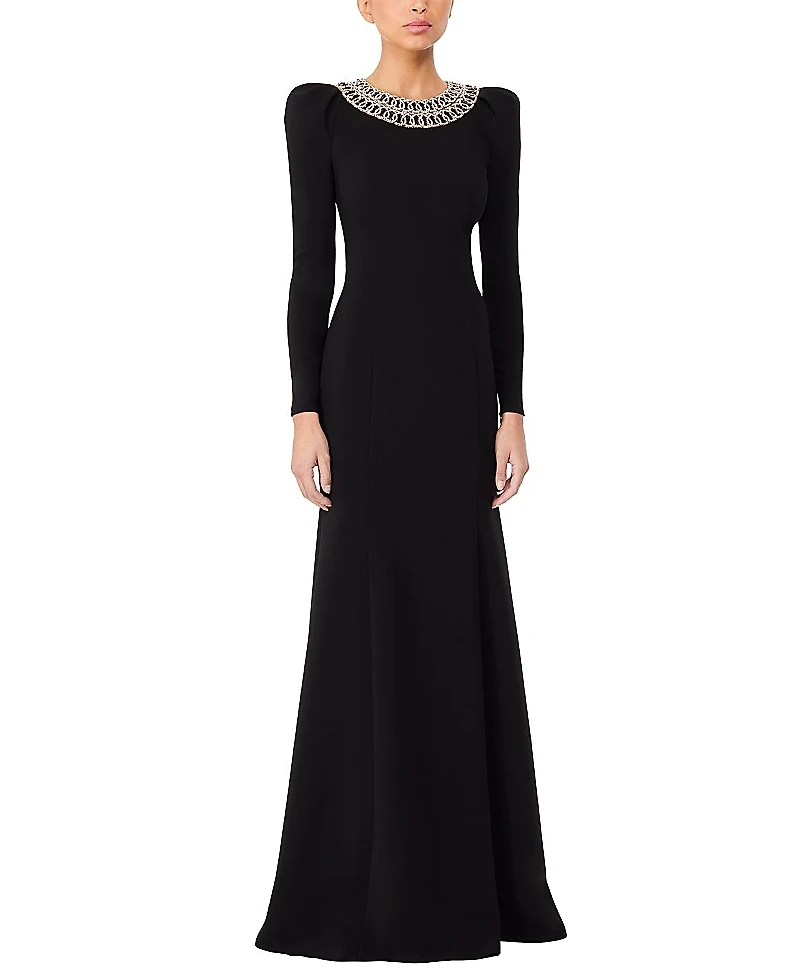 Jenny Packham Glory Embellished-neck Puff-shoulders Maxi Dress