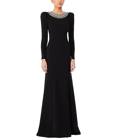 Jenny Packham Glory Embellished-neck Puff-shoulders Maxi Dress