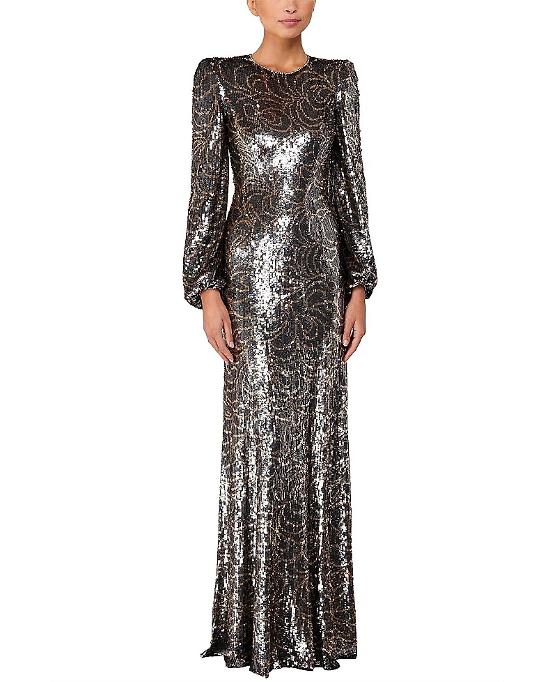 Jenny Packham Paradise Sequin-embellished Puff-sleeve Maxi Dress