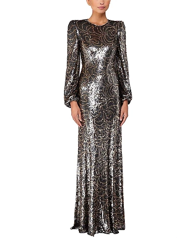 Jenny Packham Paradise Sequin-embellished Puff-sleeve Maxi Dress