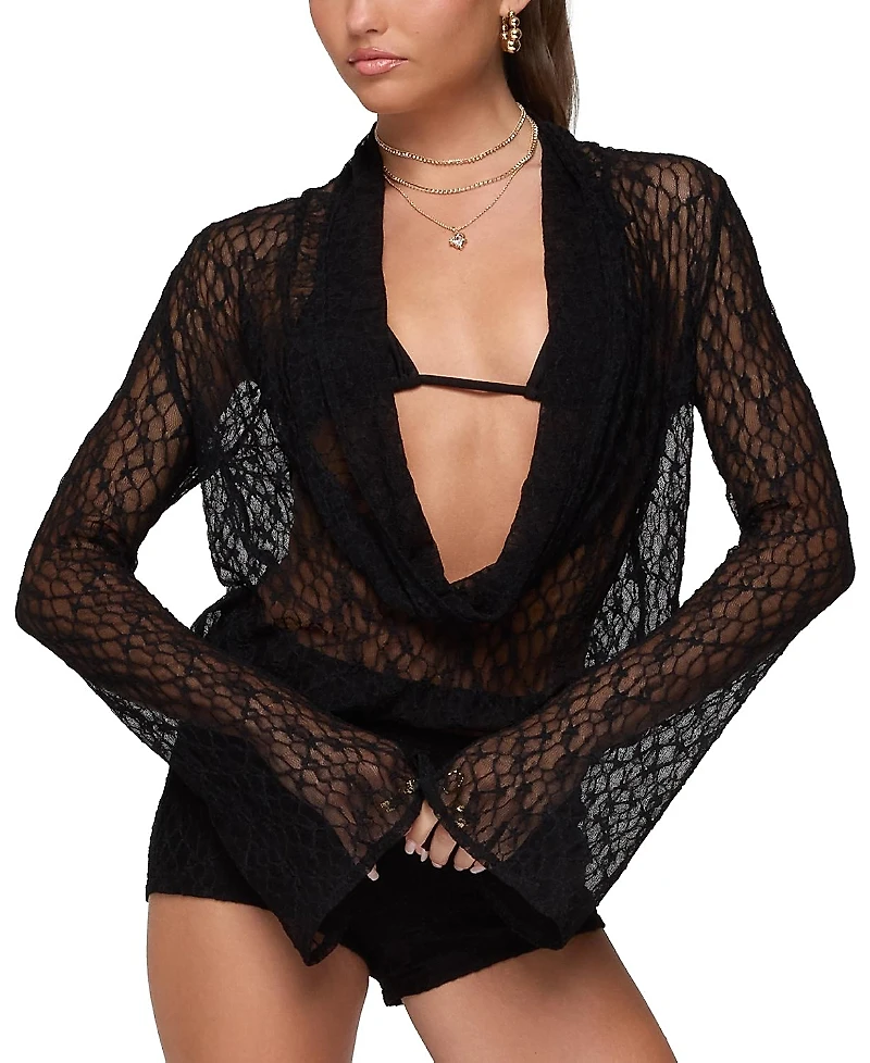Edikted Lera Lacey Sheer Mesh Top