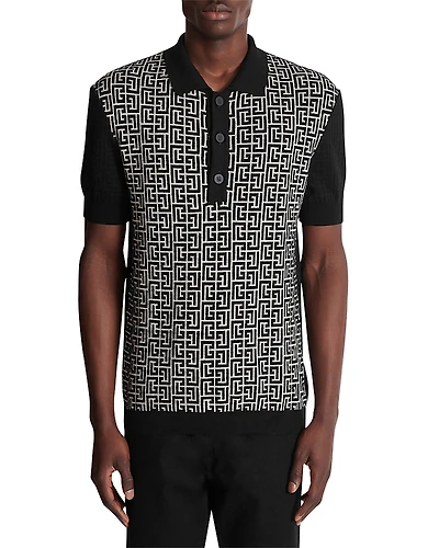 Balmain Printed Color Block Polo Shirt