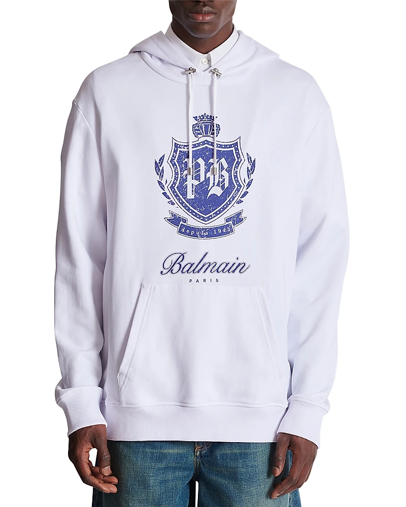 Balmain College Emblem Logo Graphic Hoodie