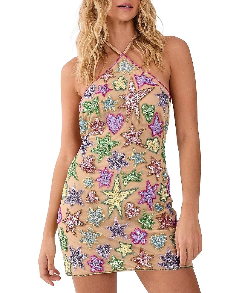 Nasty Gal Embellished Halter Neck Mini Dress