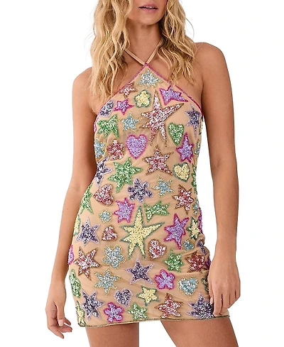 Nasty Gal Embellished Halter Neck Mini Dress