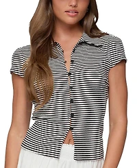 Edikted Beau Striped Ribbed Button Up Top