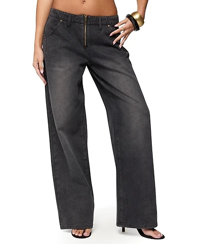 Edikted Aliyah Zip Low Rise Black Wash Jeans