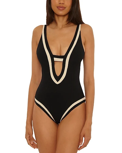 Becca by Rebecca Virtue Coast Line Rib Genevieve Plunge One Piece Swimsuit