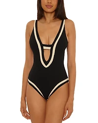 Becca by Rebecca Virtue Coast Line Rib Genevieve Plunge One Piece Swimsuit