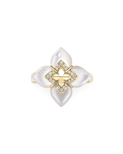 Roberto Coin 18K Yellow Gold Venetian Princess Cabochon Mother of Pearl & Diamond Flower Ring