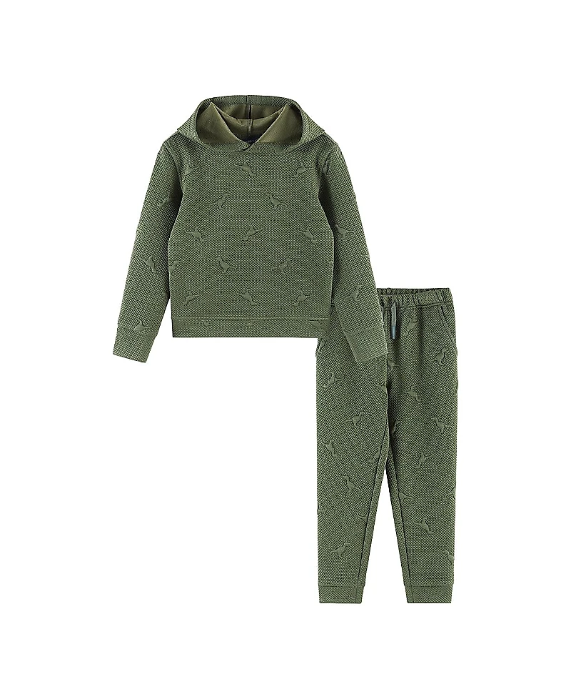 Andy & Evan Boys' Dinos Embossed Hooded Sweatshirt and Pant Lounge Set - Little Kid