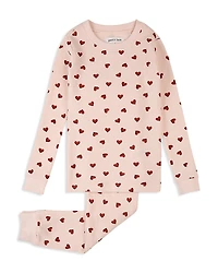 petit lem Girls' Hearts Print Thermal Pajama Set - Little Kid