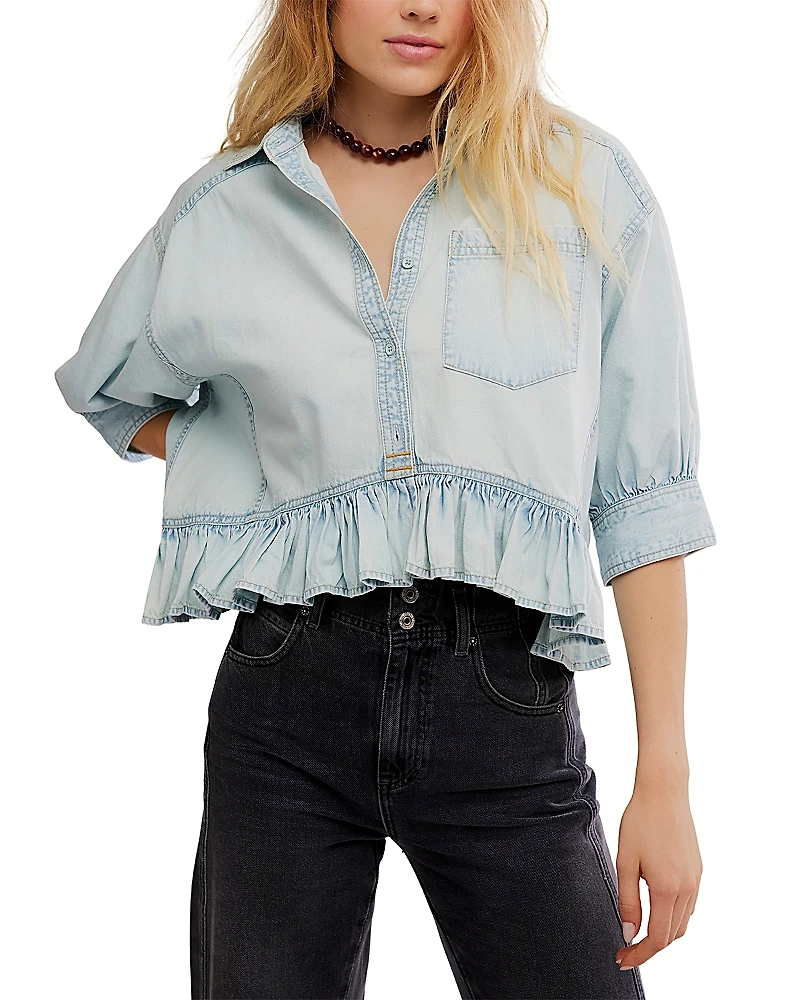 Free People Bailey Ruffled Denim Shirt
