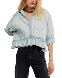 Free People Bailey Ruffled Denim Shirt