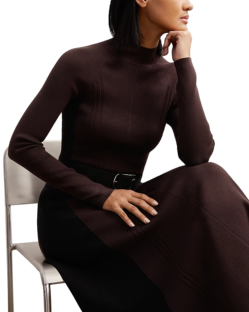 Reiss Zaya Belted Fluted Knitted Midi Dress