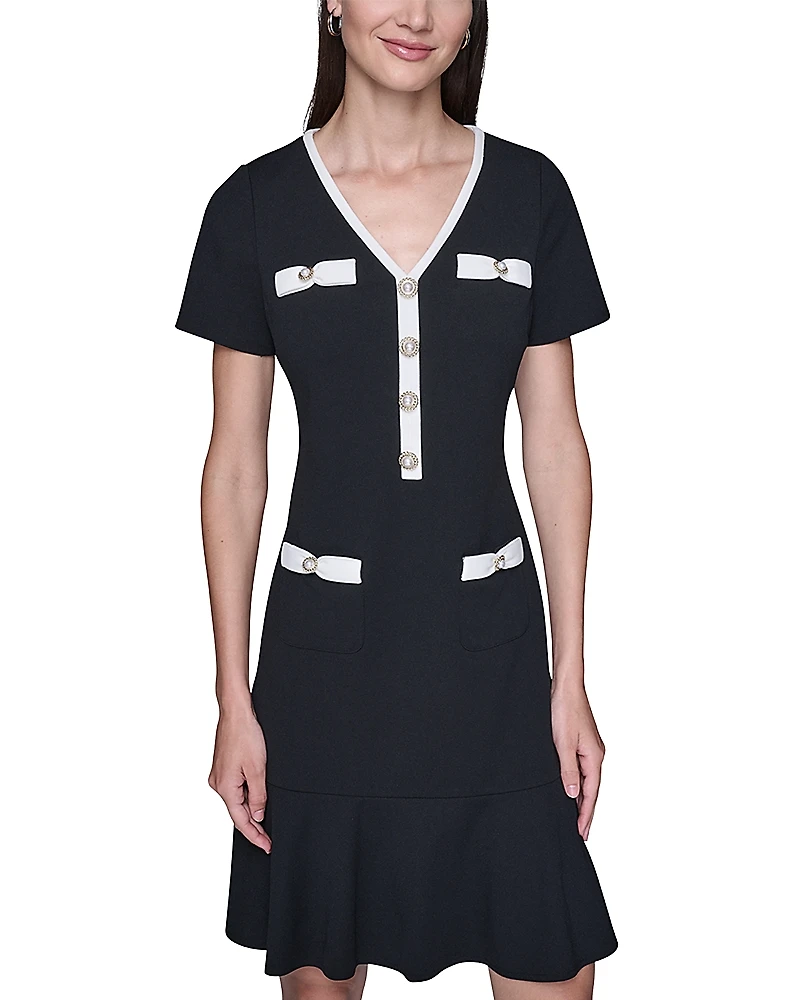 Karl Lagerfeld Paris Scuba Crepe A Line Dress