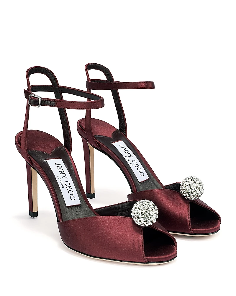 Jimmy Choo Women's Sacora 85 Satin with Crystal Embellished Sphere Sandals