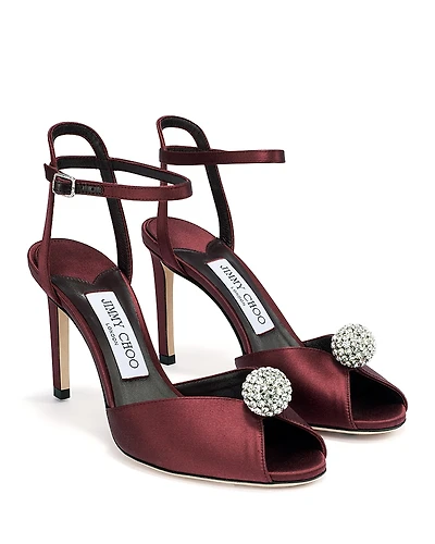 Jimmy Choo Women's Sacora 85 Satin with Crystal Embellished Sphere Sandals
