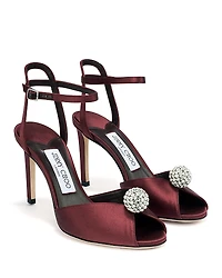 Jimmy Choo Women's Sacora 85 Satin with Crystal Embellished Sphere Sandals