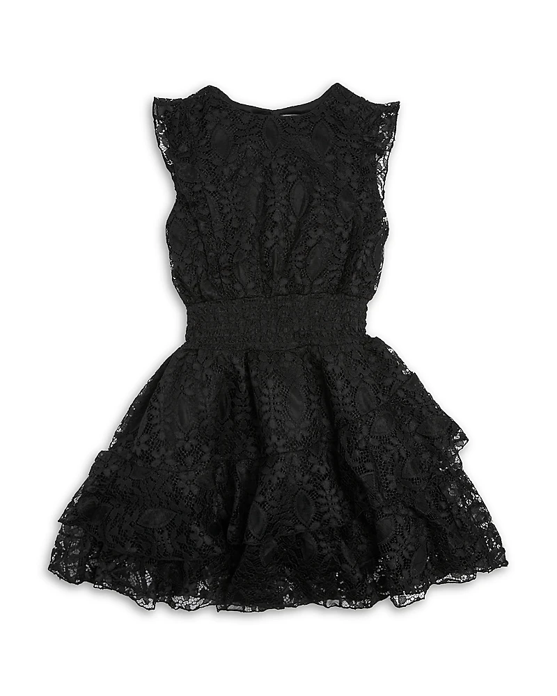 Aqua Girls' Mock Neck Lace Tiered Mini Dress - Little Kid, Big Kid Exclusive