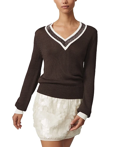 Reiss Courtney Beaded V Neck Sweater