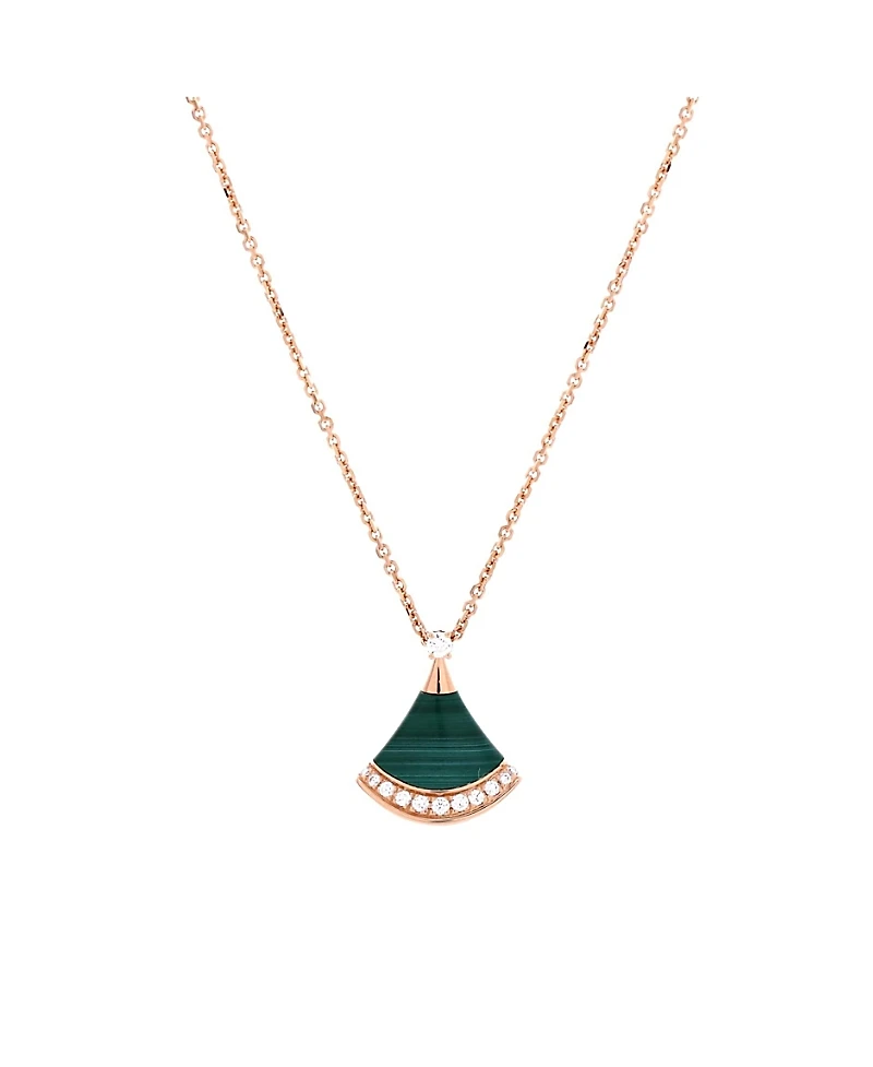 Pre-Owned Bvlgari Small Divas' Dream Pendant Necklace 18K Rose Gold with Malachite and Diamonds, 16.25 - 17.25
