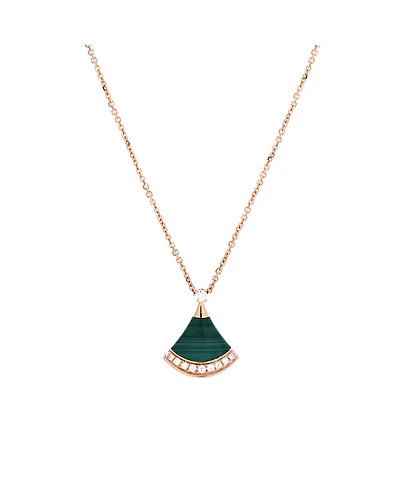 Pre-Owned Bvlgari Small Divas' Dream Pendant Necklace 18K Rose Gold with Malachite and Diamonds, 16.25 - 17.25